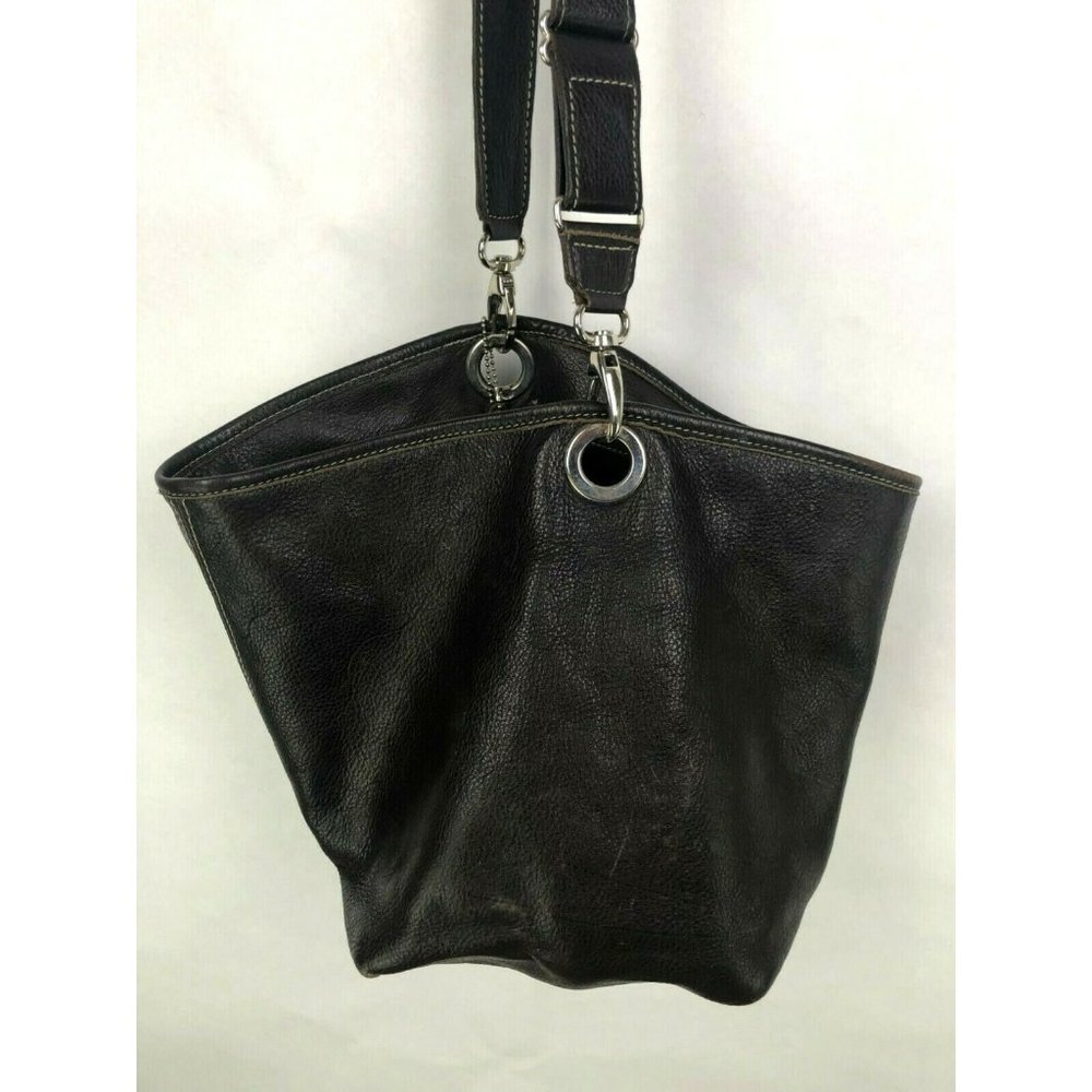 Roots Leather Bucket Bag Purse Crossbody Brown